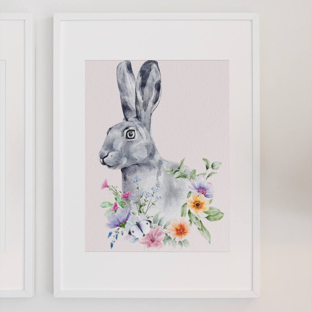 Wall Art Watercolor Bunny Print Poster Unframed - Picture 5 of 15